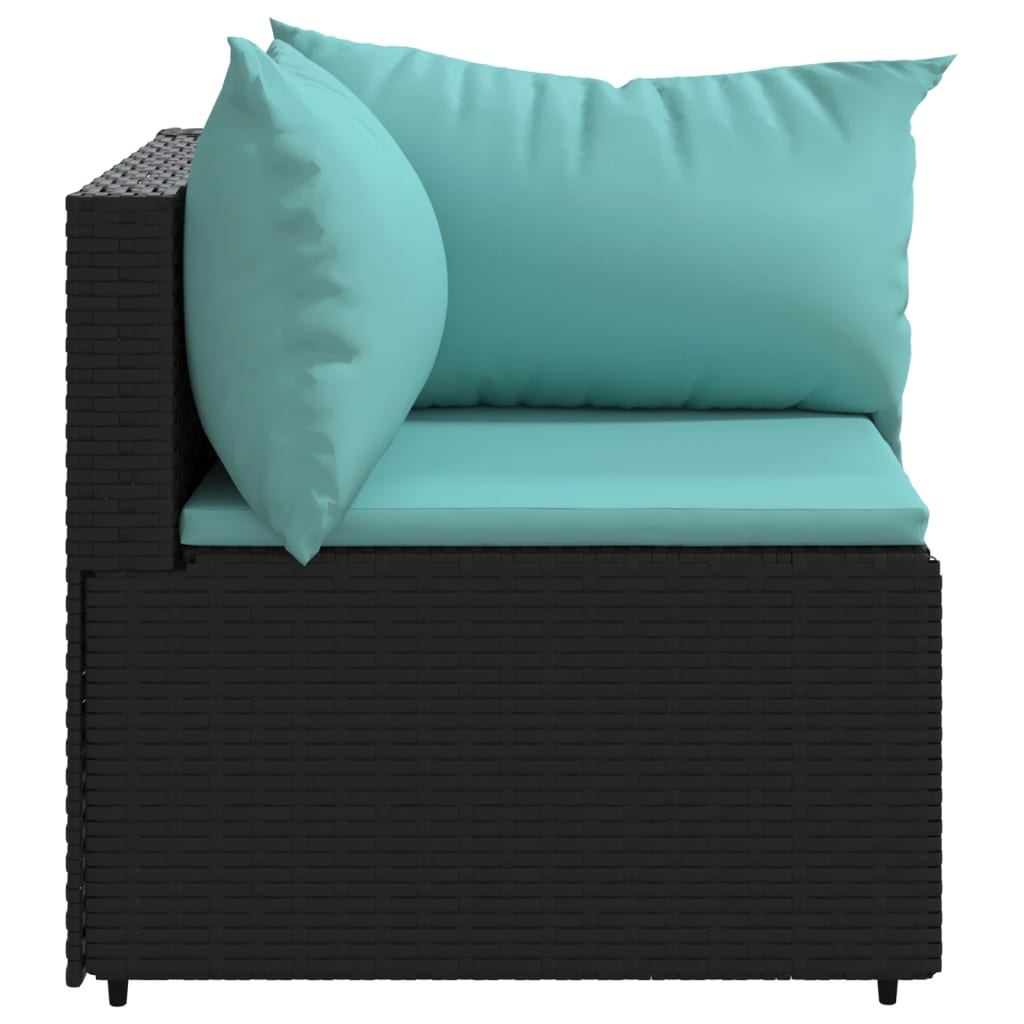 Patio Corner Sofas with Cushions 2 pcs Black Poly Rattan