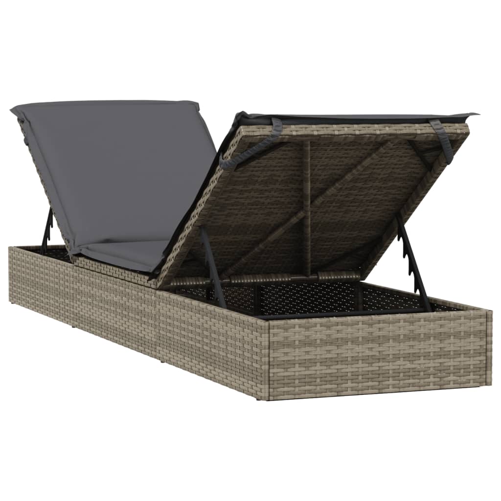 Sunbeds 2 pcs with Table Gray Poly Rattan