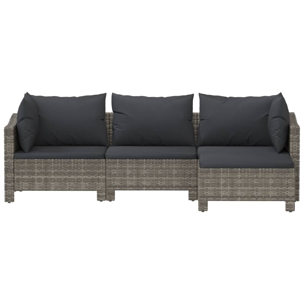 4 Piece Patio Lounge Set with Cushions Gray Poly Rattan