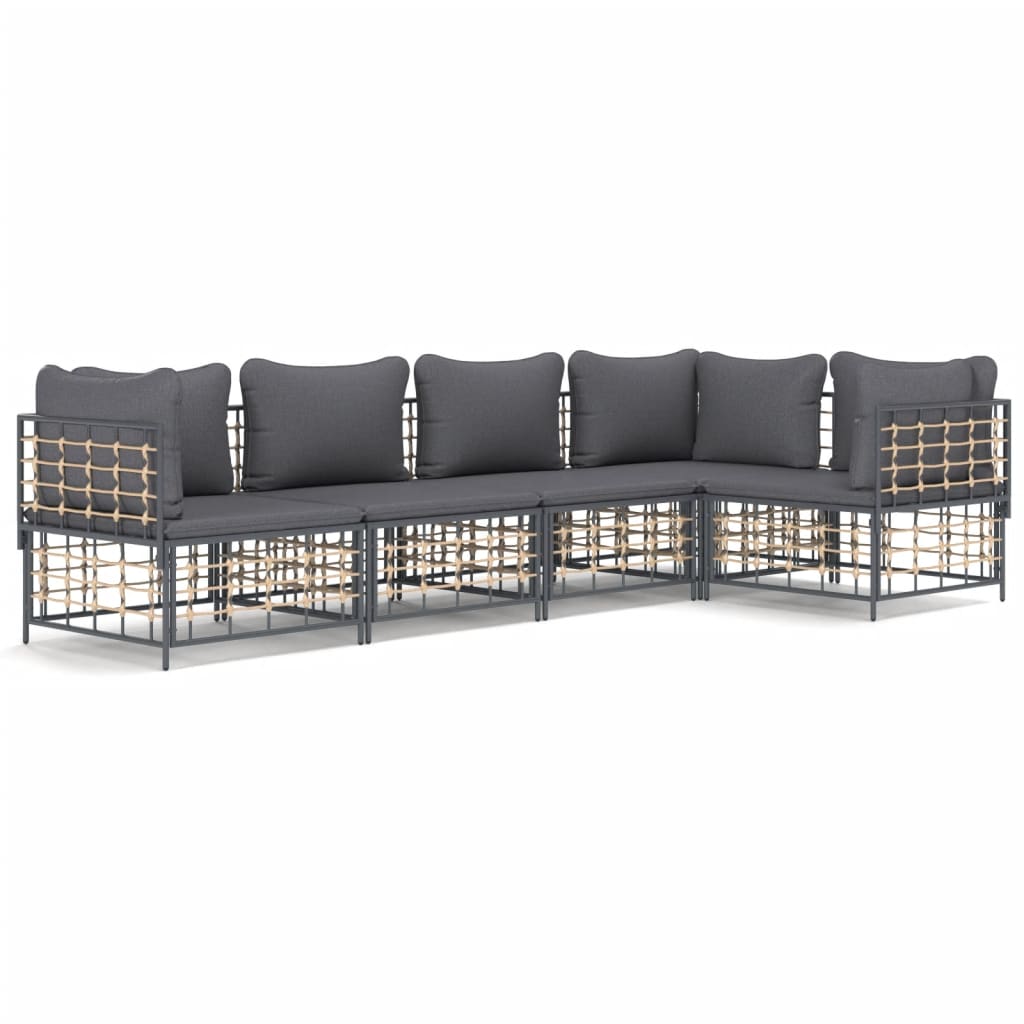 5 Piece Patio Lounge Set with Cushions Anthracite Poly Rattan