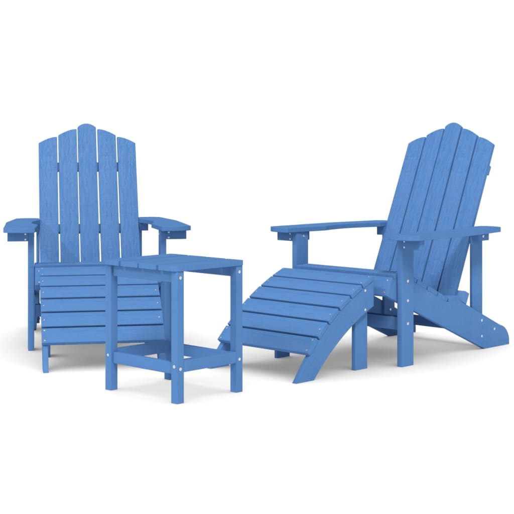 Patio Adirondack Chairs with Footstool & Table HDPE Aqua Blue