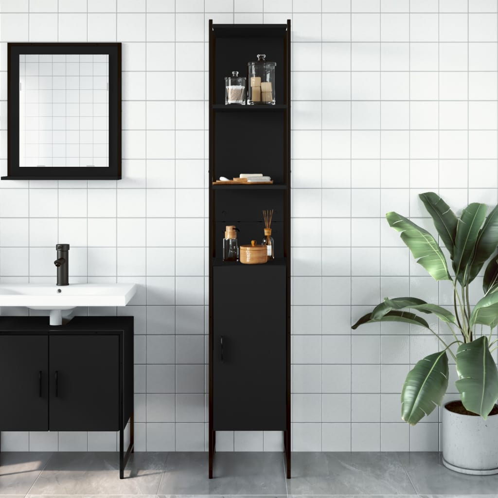 Bathroom Cabinet Black 13"x13"x73" Engineered Wood