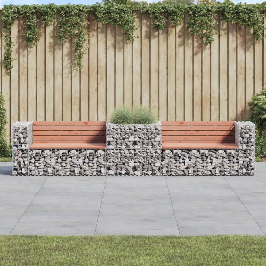 Patio Bench with Gabion Basket Solid Wood Douglas