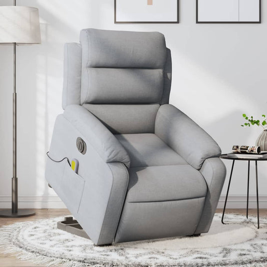 Electric Stand up Massage Recliner Chair Light Gray Fabric