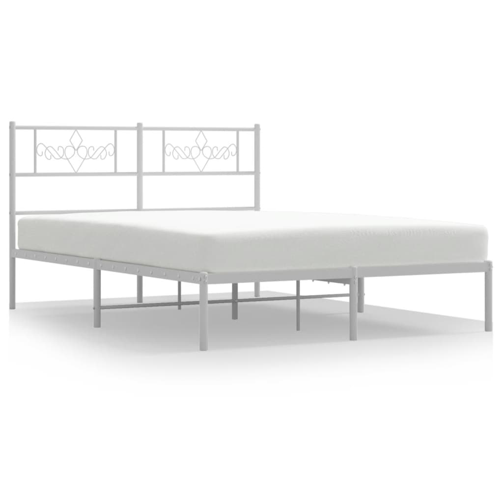 Metal Bed Frame without Mattress with Headboard White 53.1"x74.8"