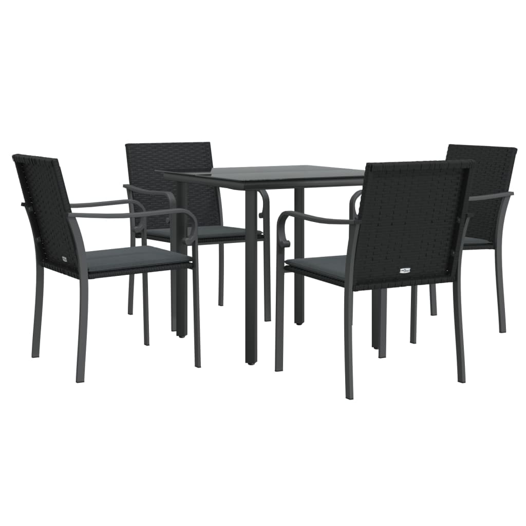 5 Piece Patio Dining Set with Cushions Poly Rattan and Steel