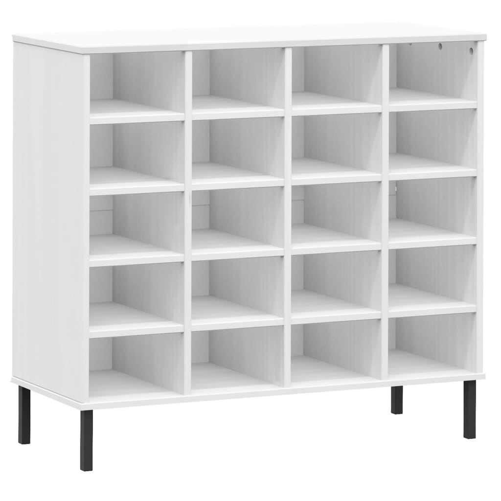 Shoe Rack with Metal Legs White 37.4"x13.8"x33.9" Solid Wood OSLO