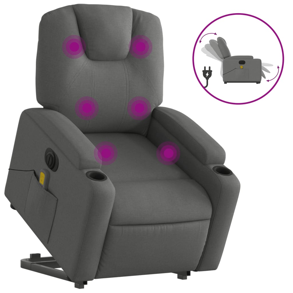 Electric Stand up Massage Recliner Chair Dark Gray Fabric