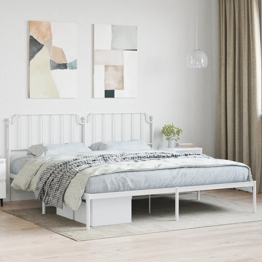 Metal Bed Frame without Mattress with Headboard White 76"x79.9"