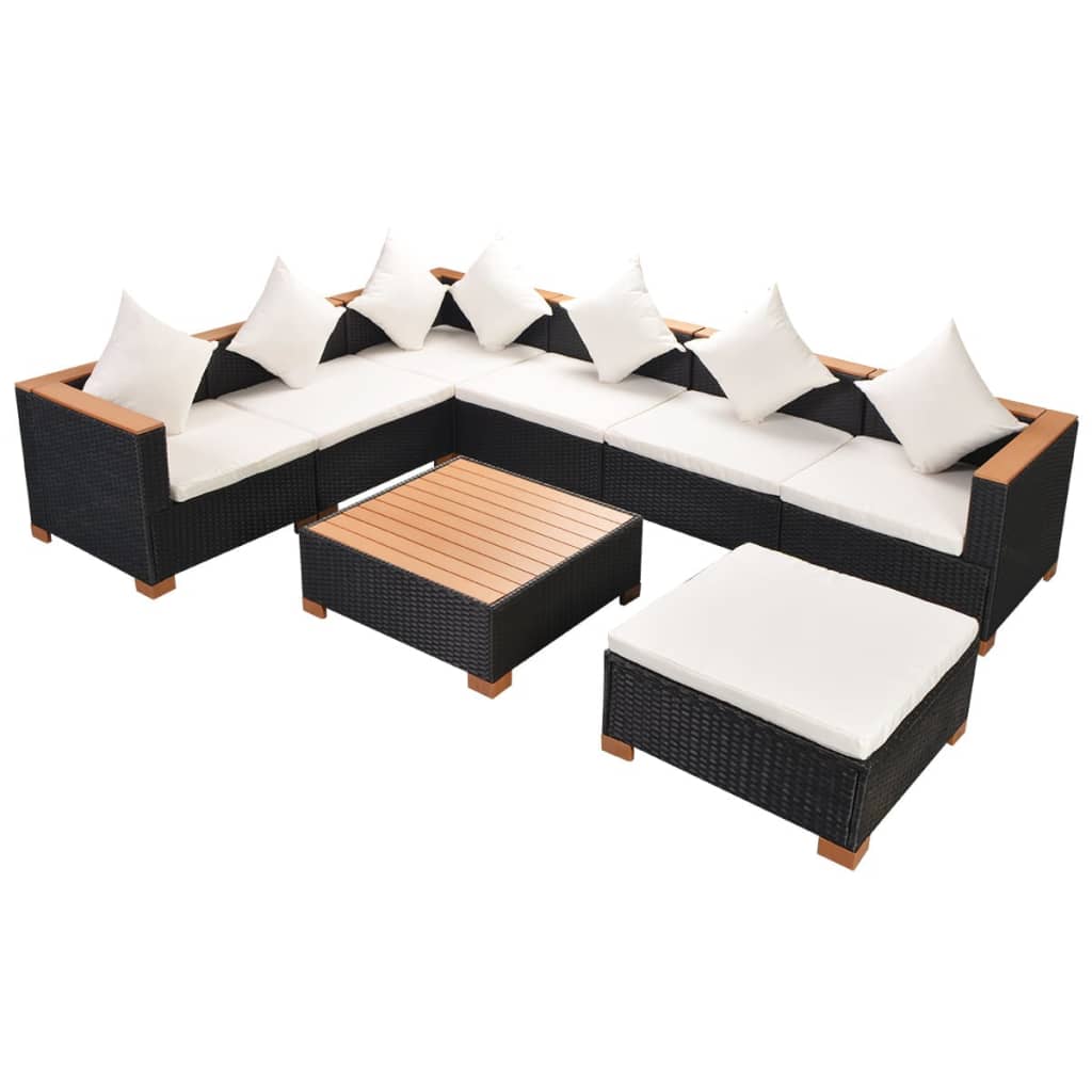 8 Piece Patio Lounge Set with Cushions Poly Rattan Black