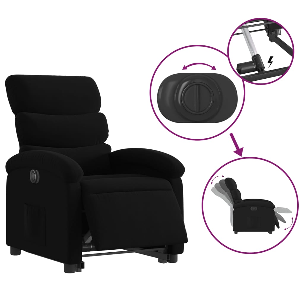 Electric Stand up Recliner Chair Black Fabric