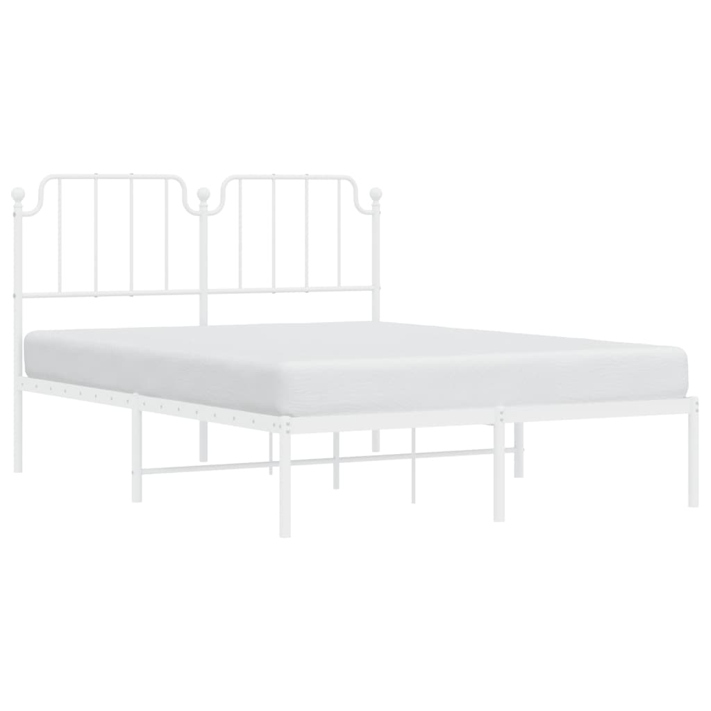 Metal Bed Frame without Mattress with Headboard White 53.1"x74.8"