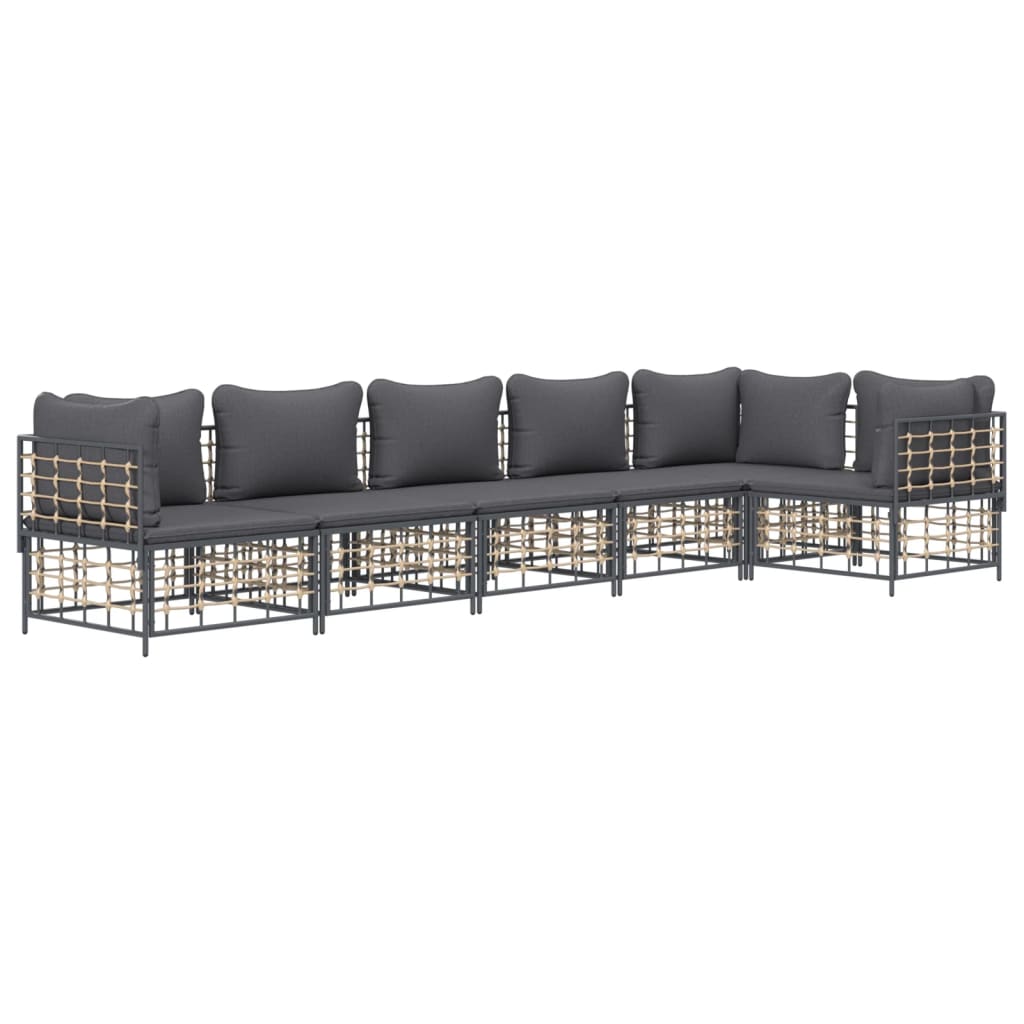 6 Piece Patio Lounge Set with Cushions Anthracite Poly Rattan