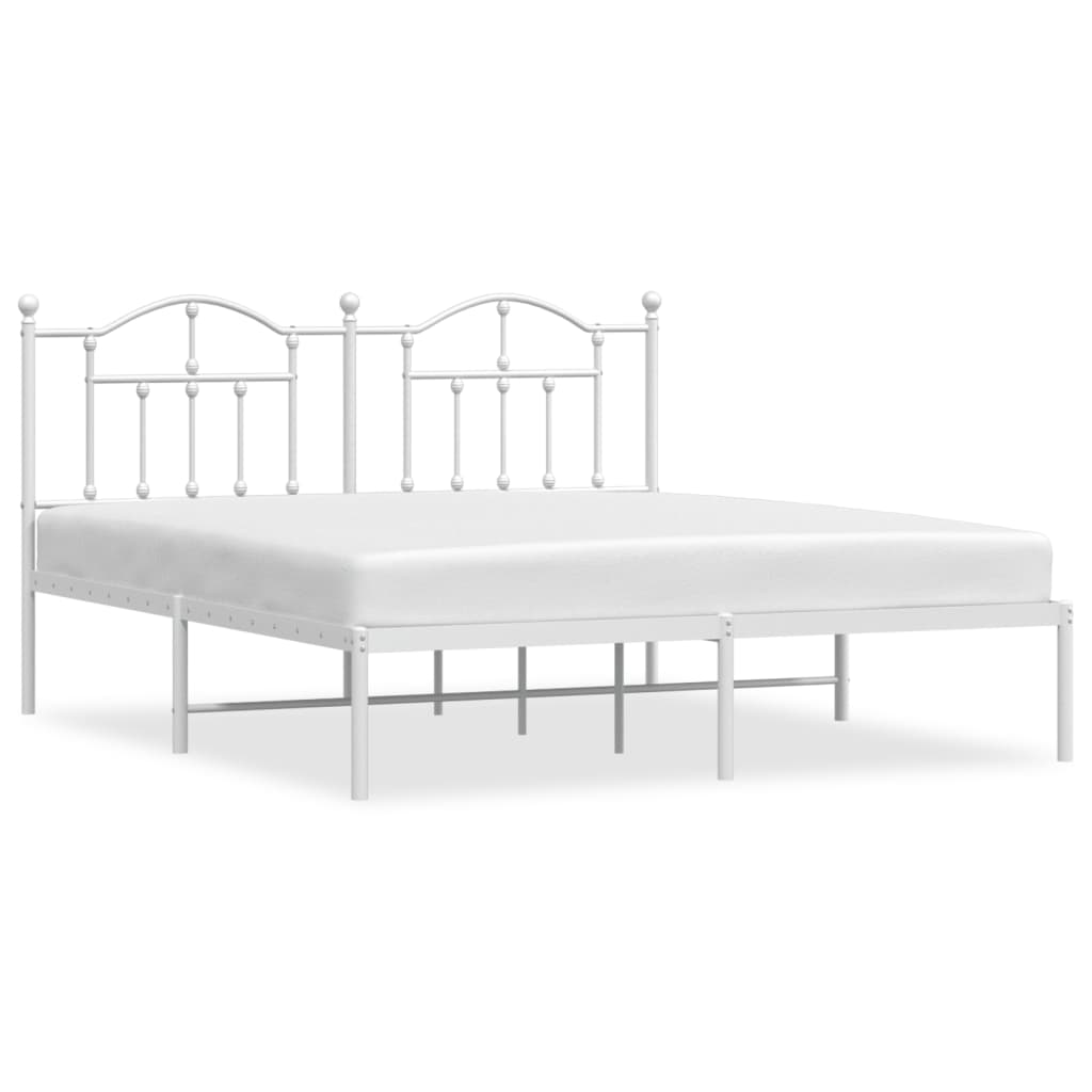 Metal Bed Frame without Mattress with Headboard White 72"x83.9"