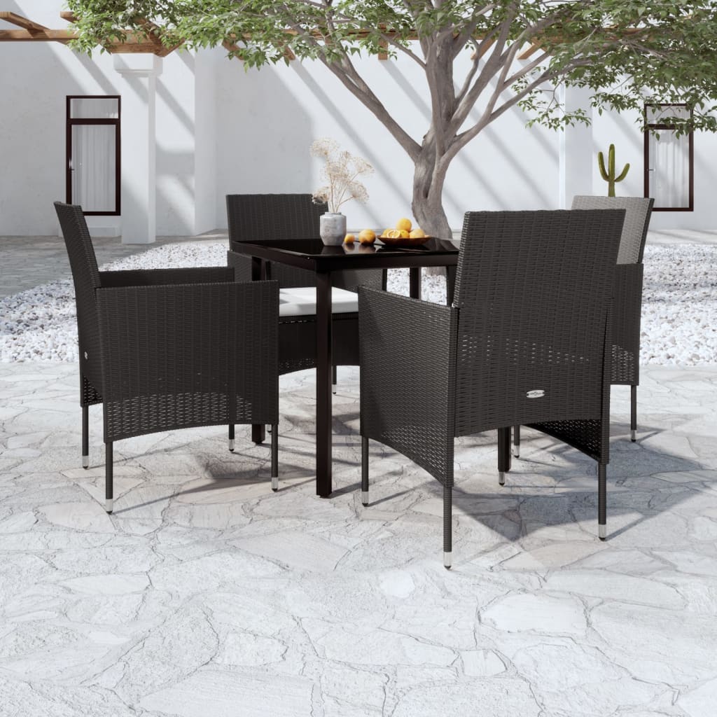 5 Piece Patio Dining Set with Cushions Black