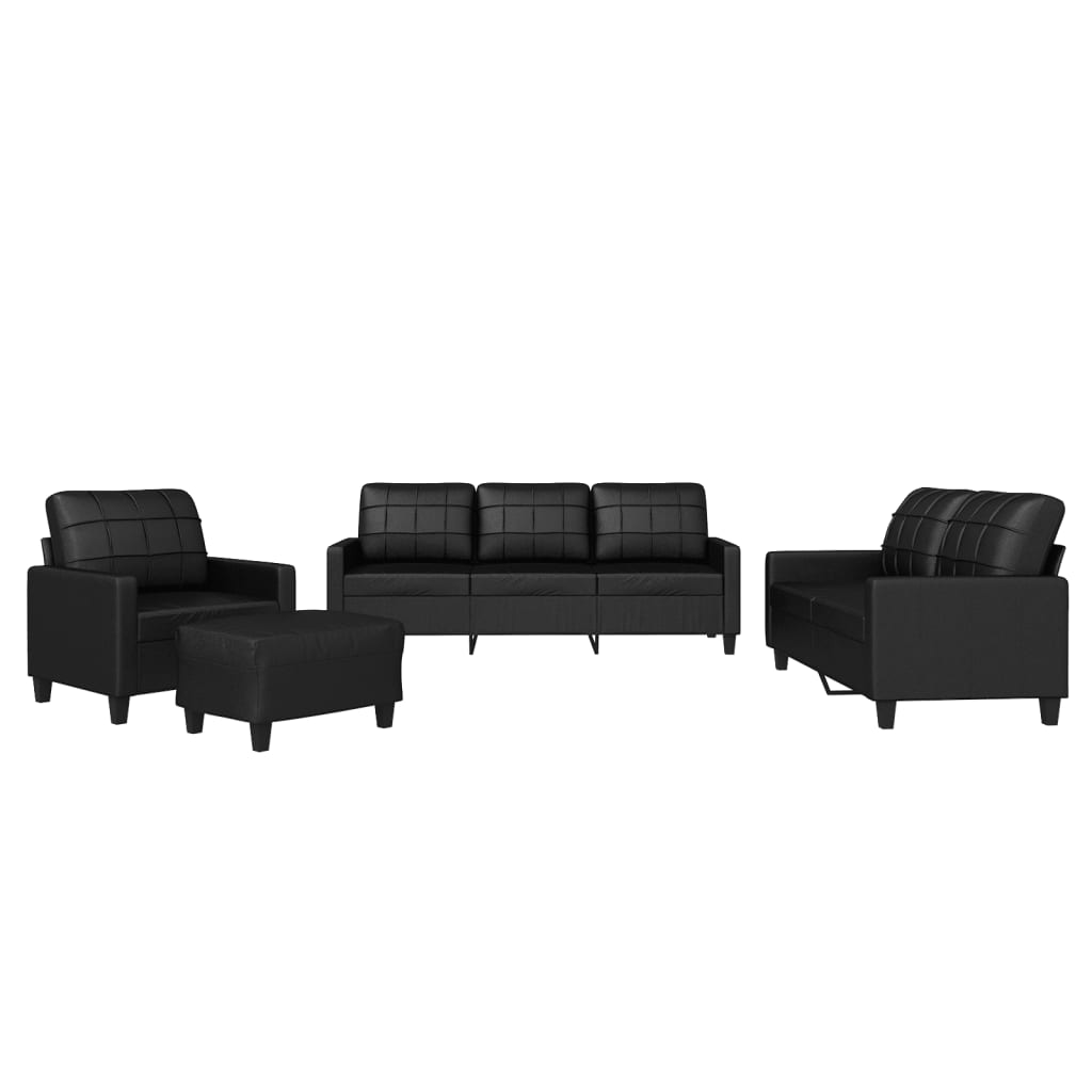 4 Piece Sofa Set with Cushions Black Faux Leather