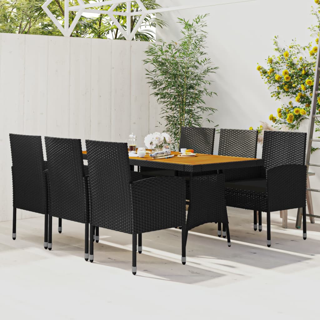 7 Piece Patio Dining Set Poly Rattan Black