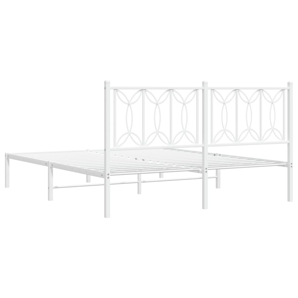 Metal Bed Frame without Mattress with Headboard White 59.1"x78.7"