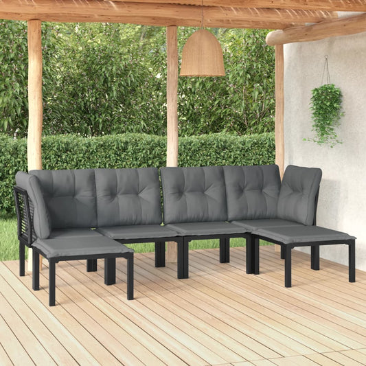 6 Piece Patio Lounge Set Black and Gray Poly Rattan