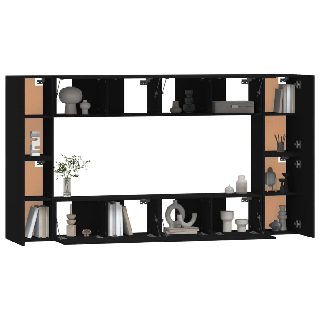 8 Piece TV Stand Set Black Engineered Wood