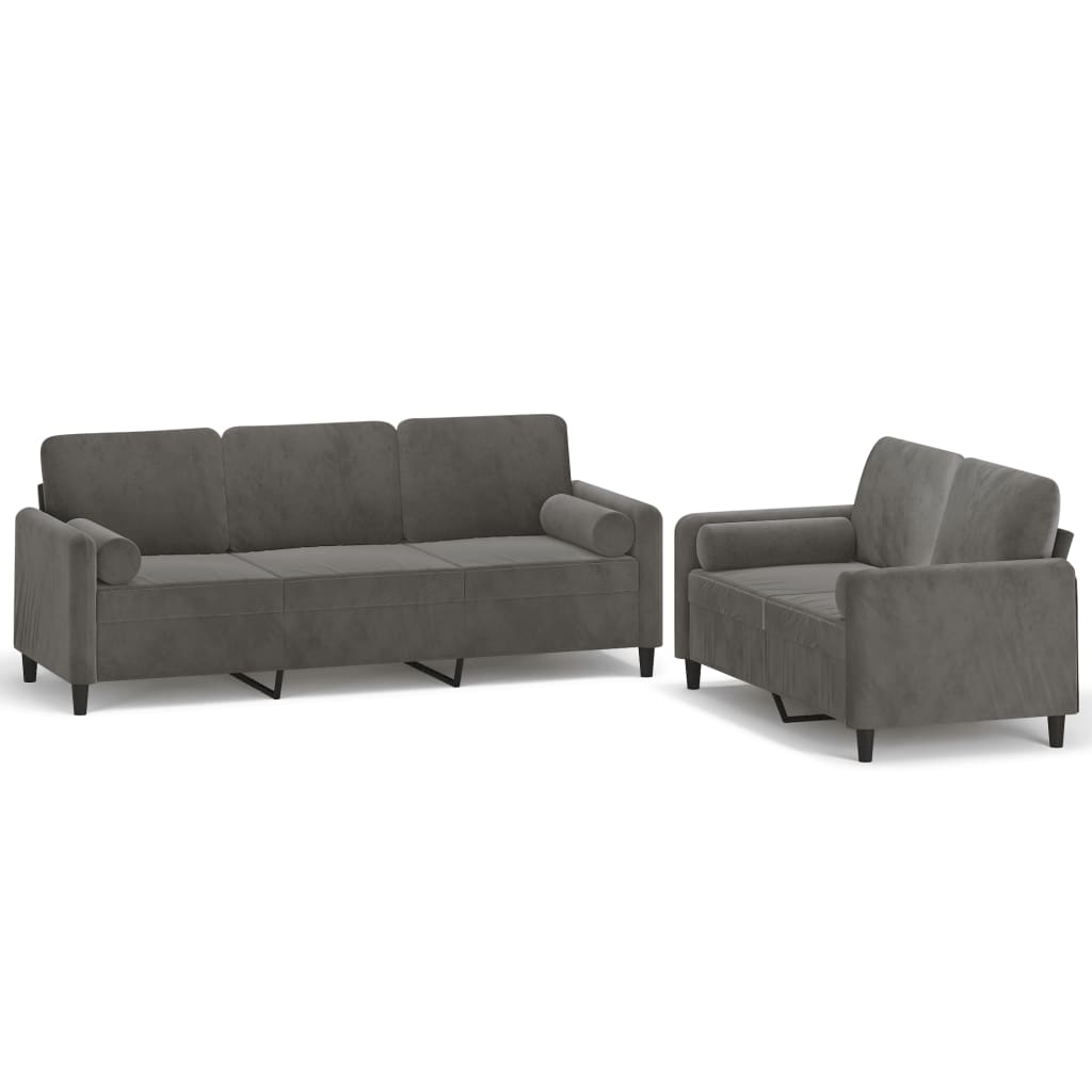 2 Piece Sofa Set with Throw Pillows&Cushions Dark Gray Velvet