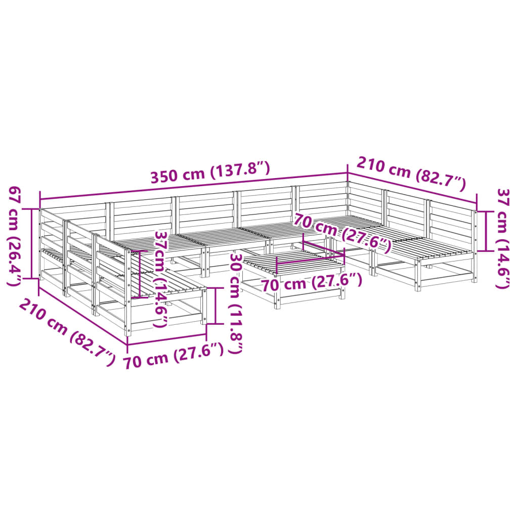 10 Piece Patio Sofa Set Wax Brown Solid Wood Pine