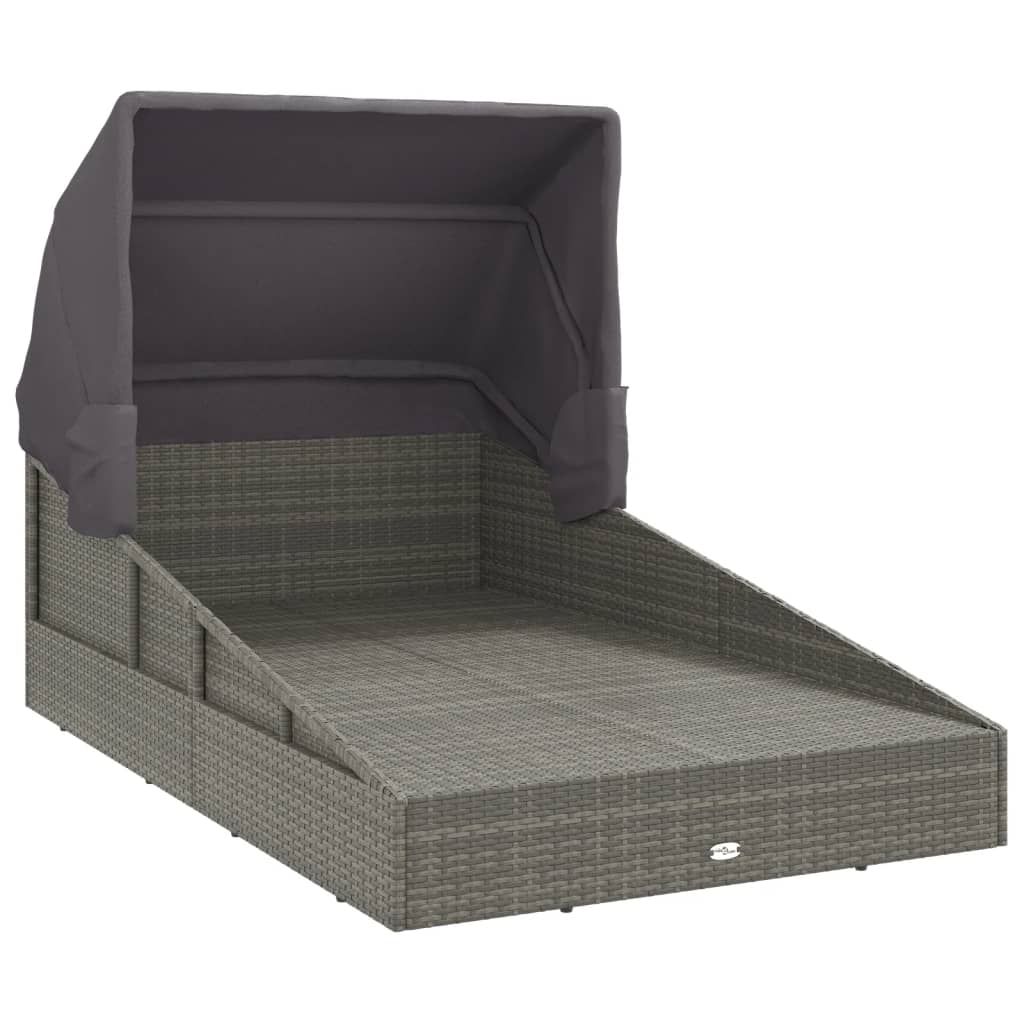 Sunbed with Foldable Roof Gray 78.7"x44.9"x50.4" Poly Rattan