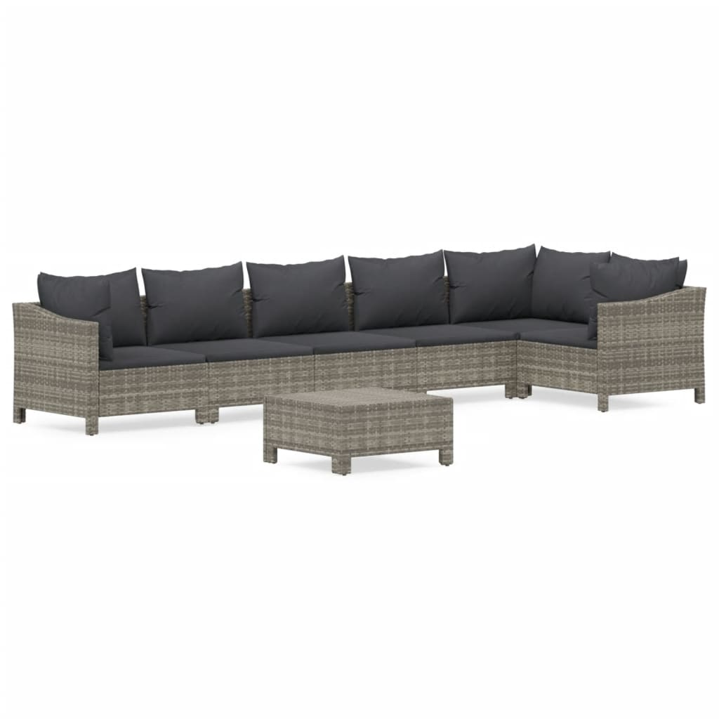 7 Piece Patio Lounge Set with Cushions Gray Poly Rattan