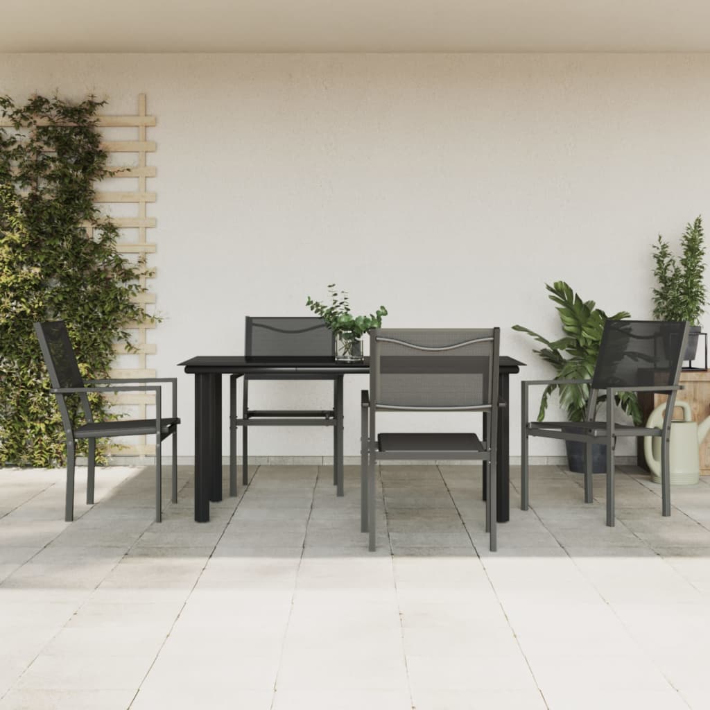 5 Piece Patio Dining Set Black Steel and Textilene