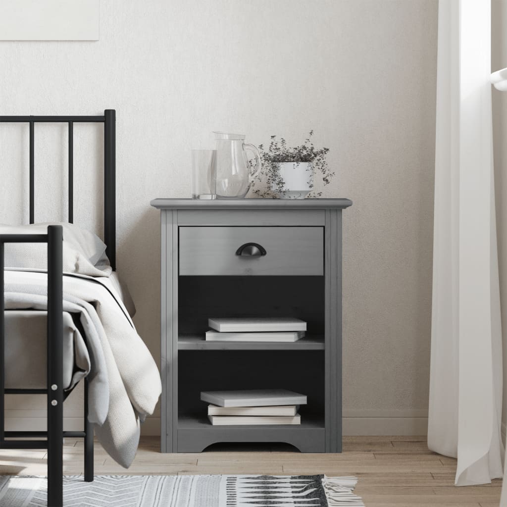 Bedside Cabinet BODO Gray 20.9"x15.2"x26.4" Solid Wood Pine