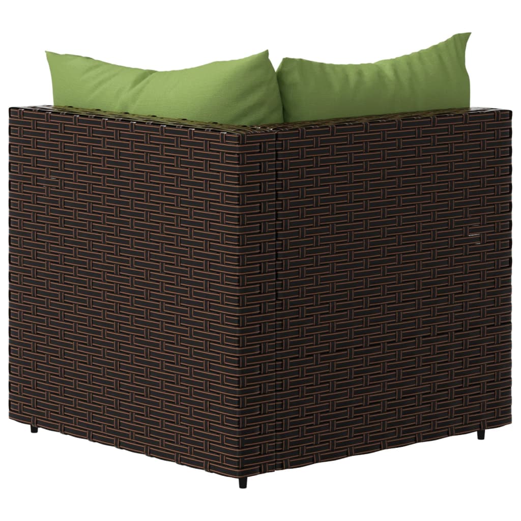 Patio Corner Sofas with Cushions 2 pcs Brown Poly Rattan