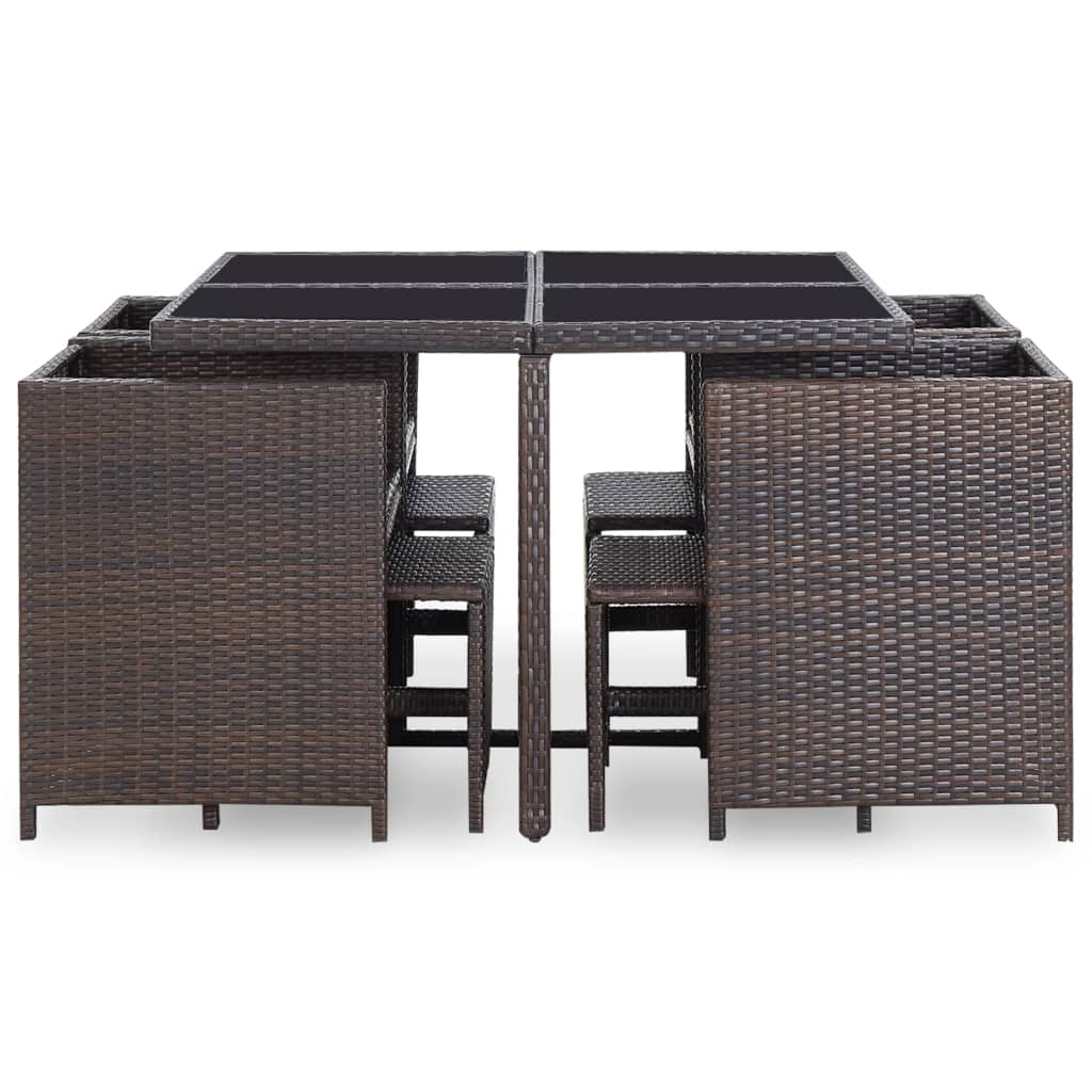 9 Piece Patio Dining Set with Cushions Poly Rattan Brown