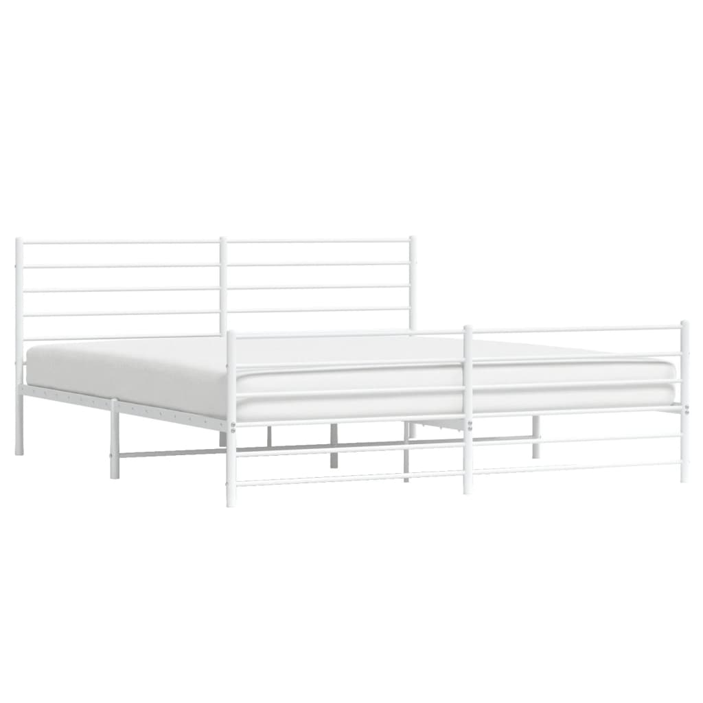 Metal Bed Frame without Mattress with Footboard White 72"x83.9"