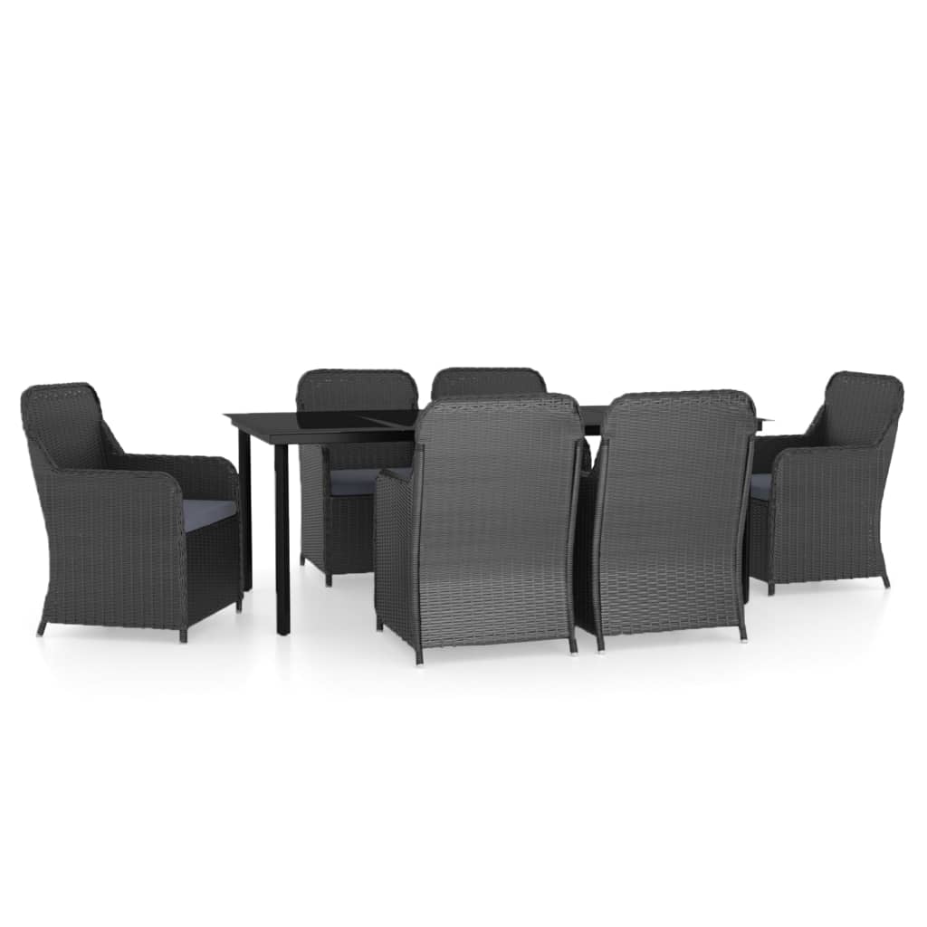 7 Piece Patio Dining Set with Cushions Black