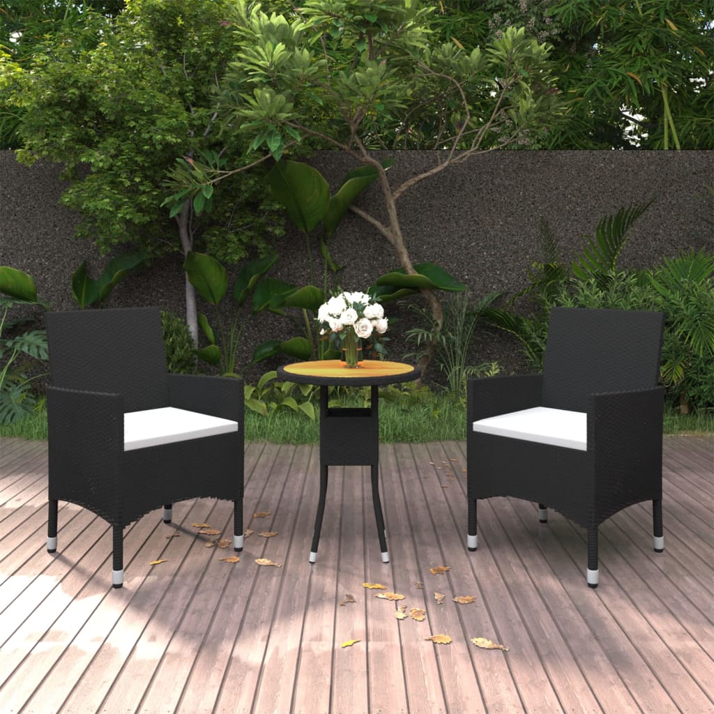 3 Piece Patio Dining Set Poly Rattan Black