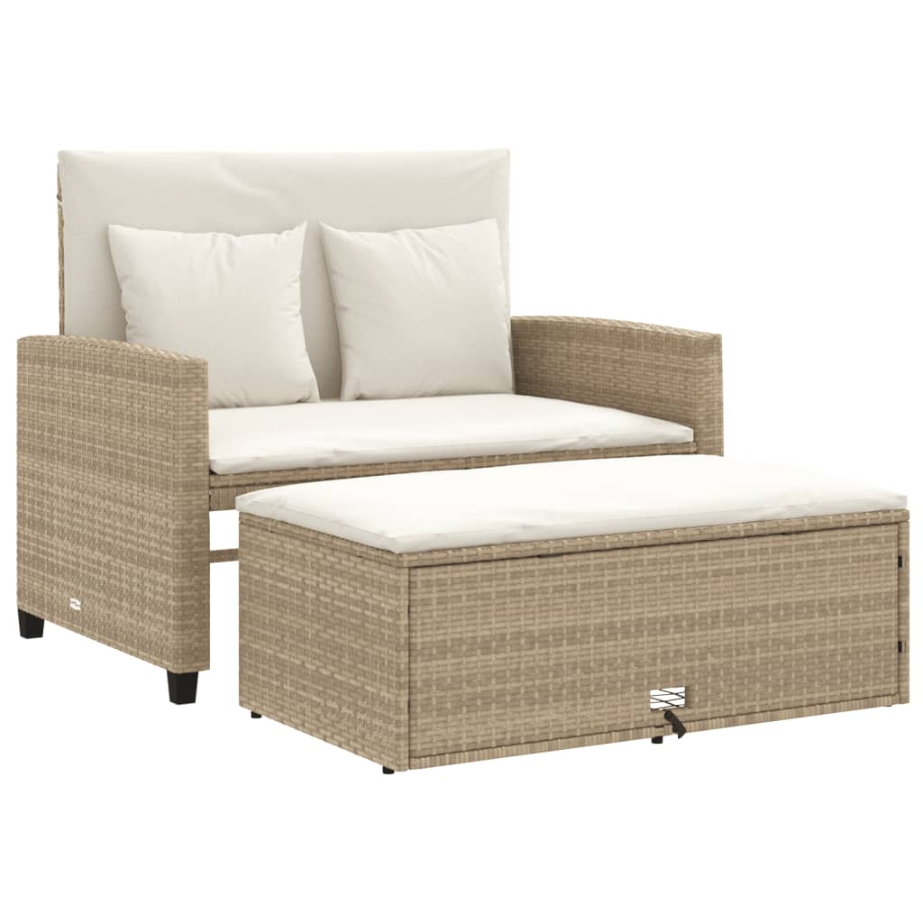 Patio Sofa with Cushions 2-Seater Beige Poly Rattan