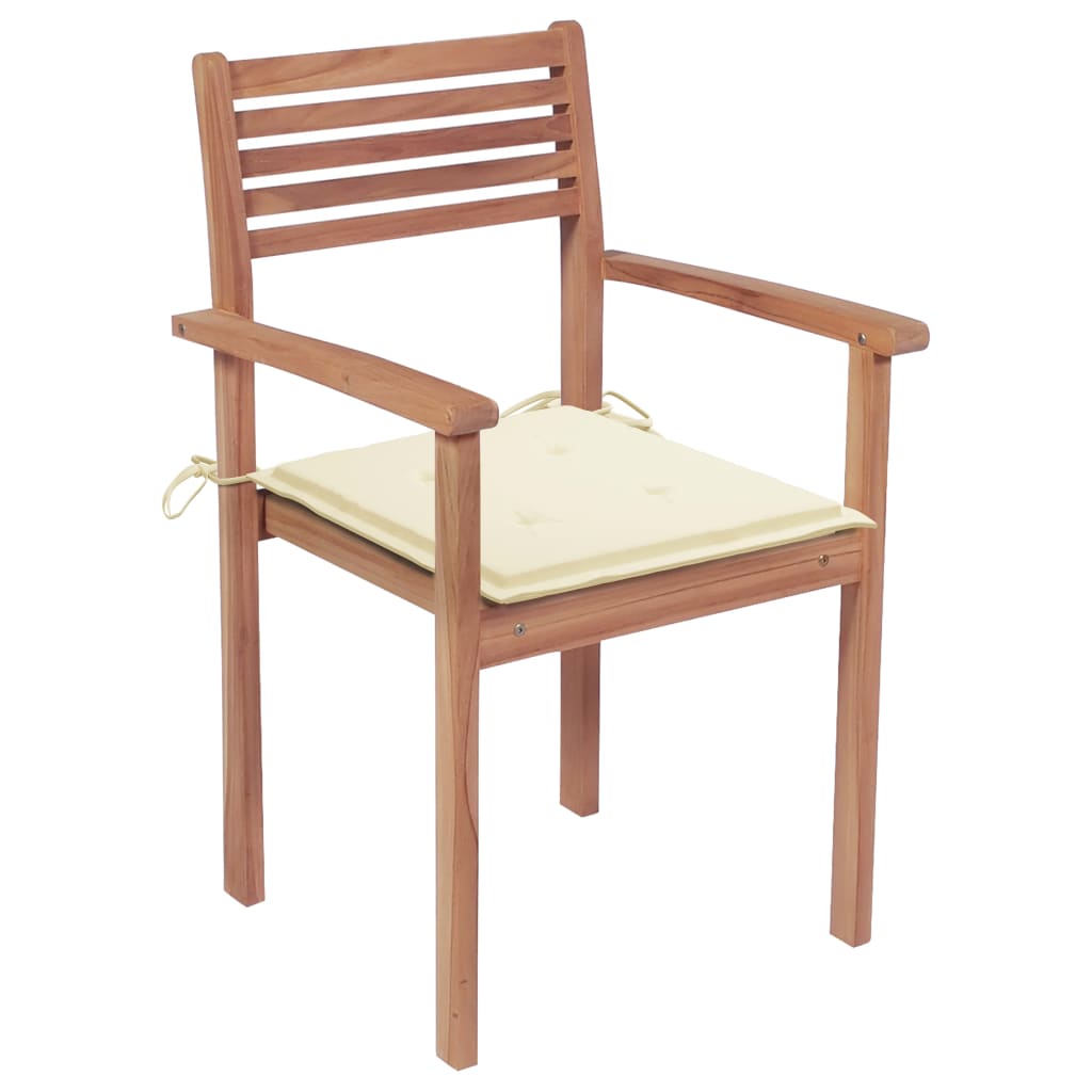 Patio Chairs 2 pcs with Cream Cushions Solid Teak Wood