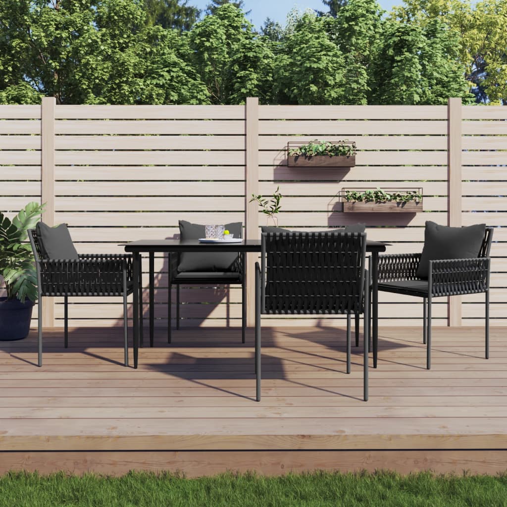 5 Piece Patio Dining Set with Cushions Poly Rattan and Steel