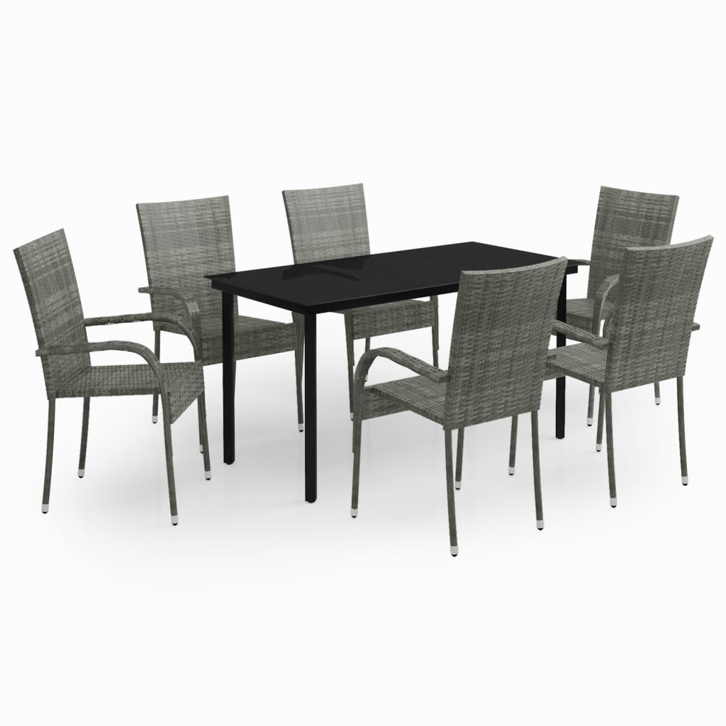 7 Piece Patio Dining Set Gray and Black