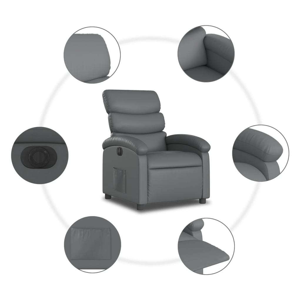 Electric Recliner Chair Gray Faux Leather