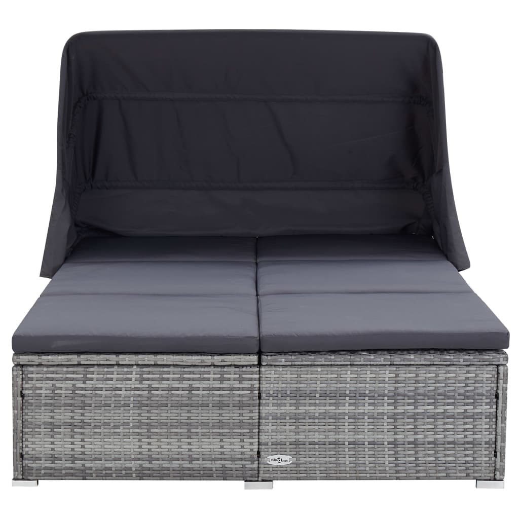 2-Person Sunbed with Cushion Poly Rattan Gray