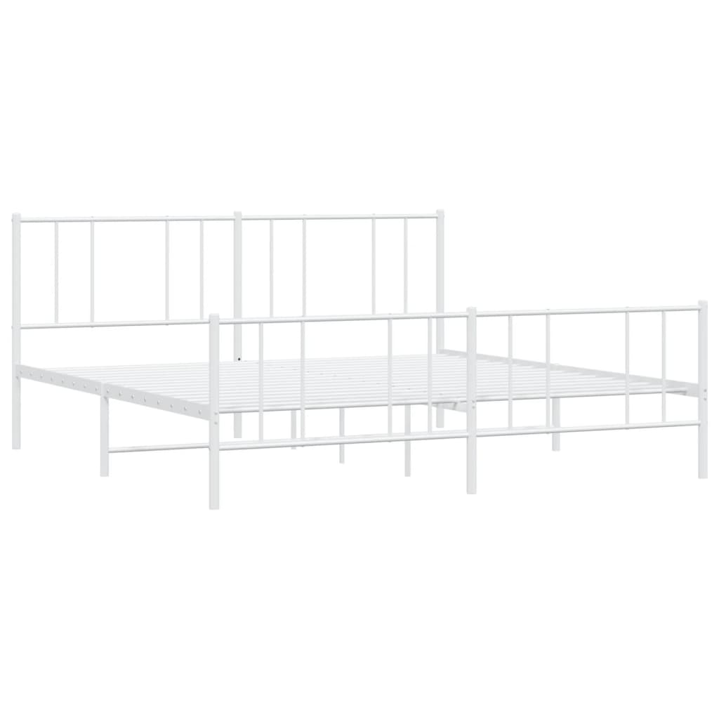 Metal Bed Frame without Mattress with Footboard White 76"x79.9"