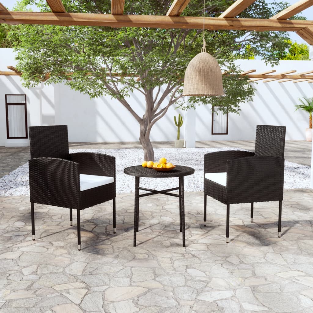 3 Piece Patio Dining Set Poly Rattan Black