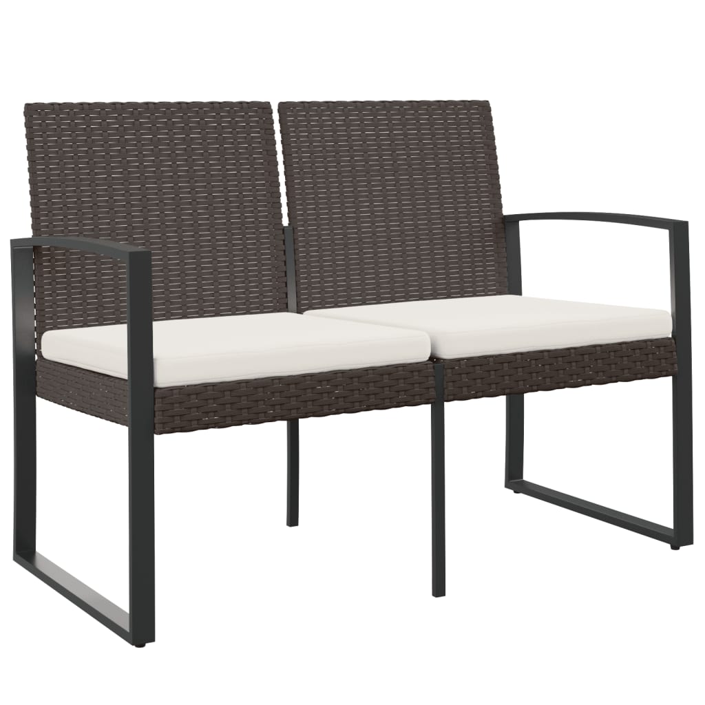 2-Seater Patio Bench with Cushions Brown PP Rattan