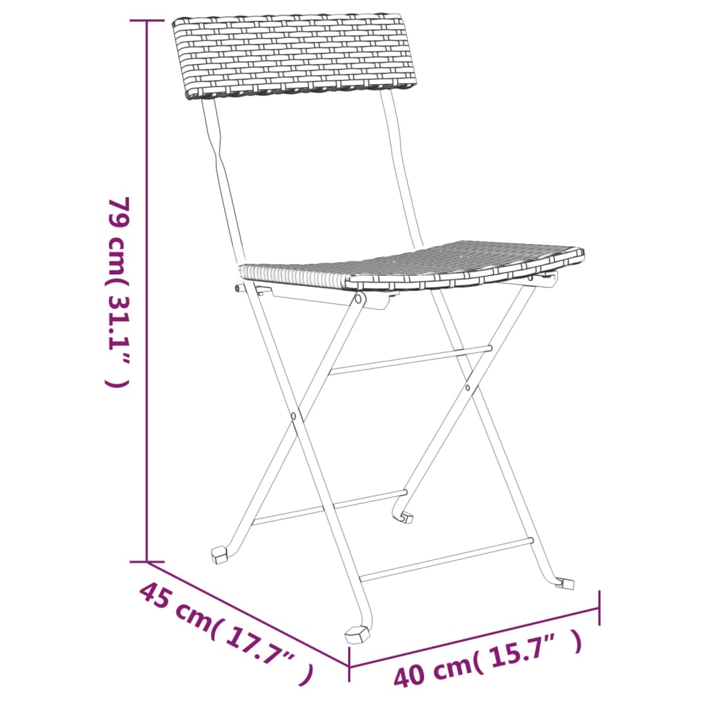 Folding Bistro Chairs 2 pcs Gray Poly Rattan and Steel