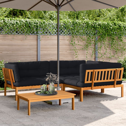 4 Piece Patio Pallet Sofa Set with Cushions Solid Wood Acacia