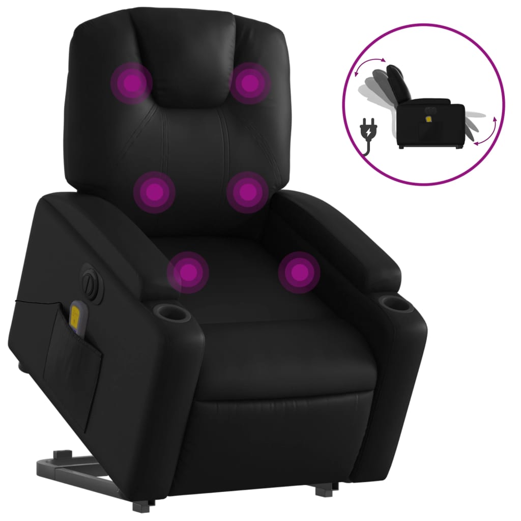 Electric Stand up Massage Recliner Chair Black Faux Leather