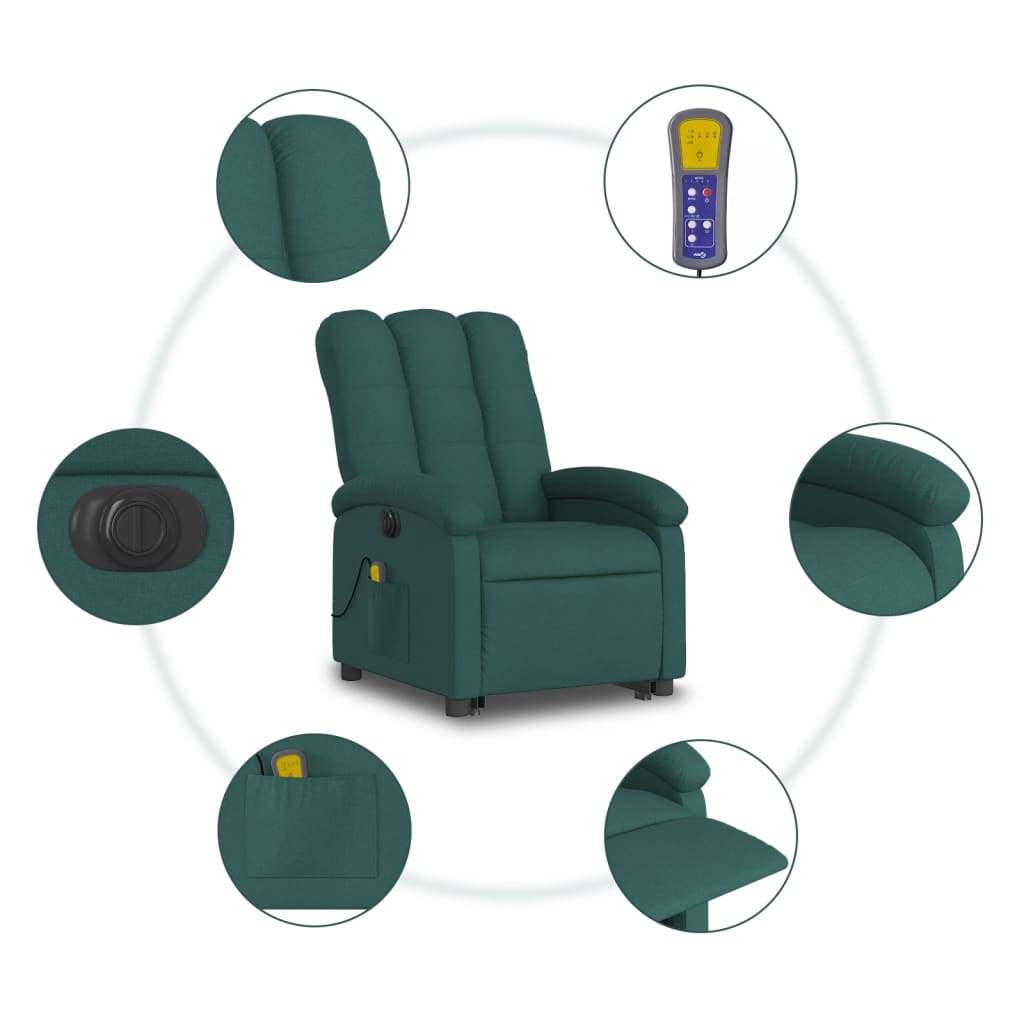 Electric Stand up Massage Recliner Chair Dark Green Fabric