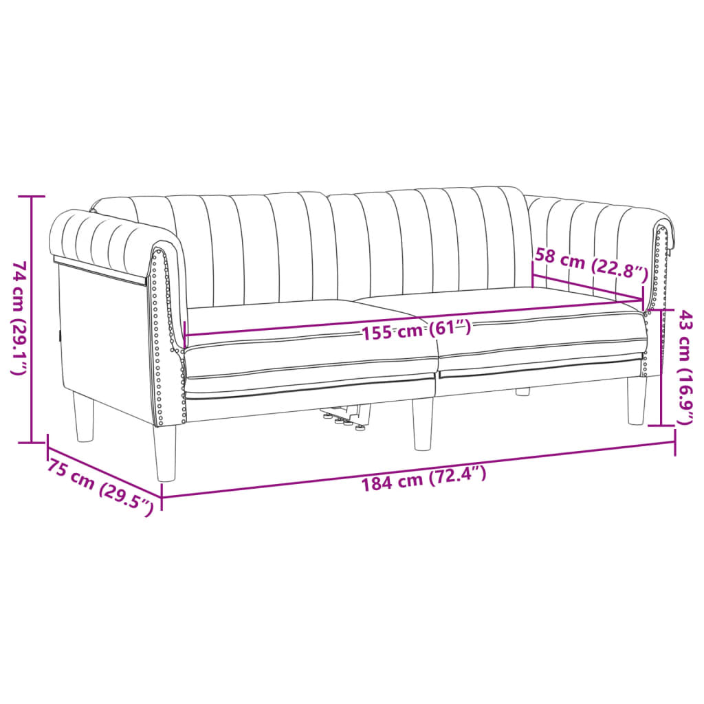 Sofa 2-Seater Brown Faux Suede Leather