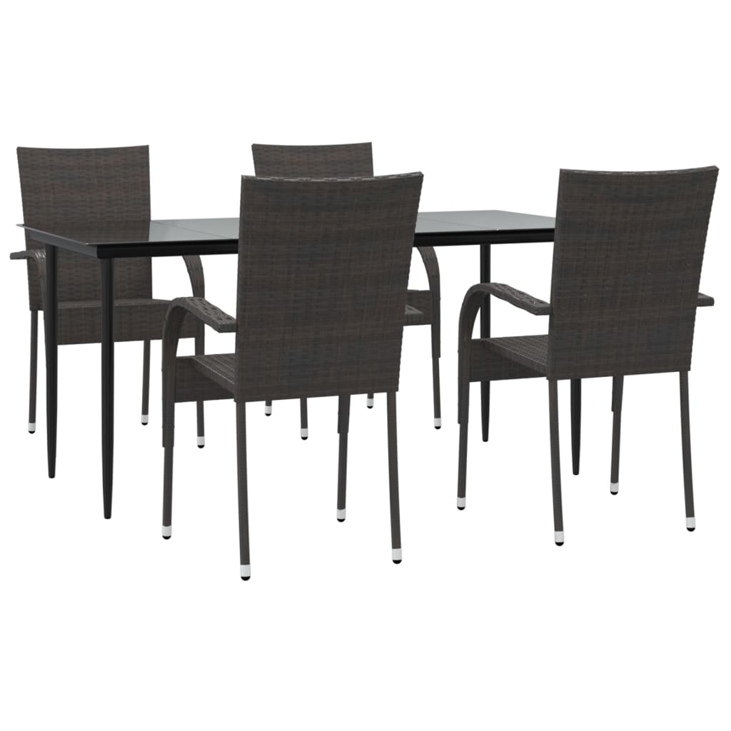 5 Piece Patio Dining Set Brown Poly Rattan